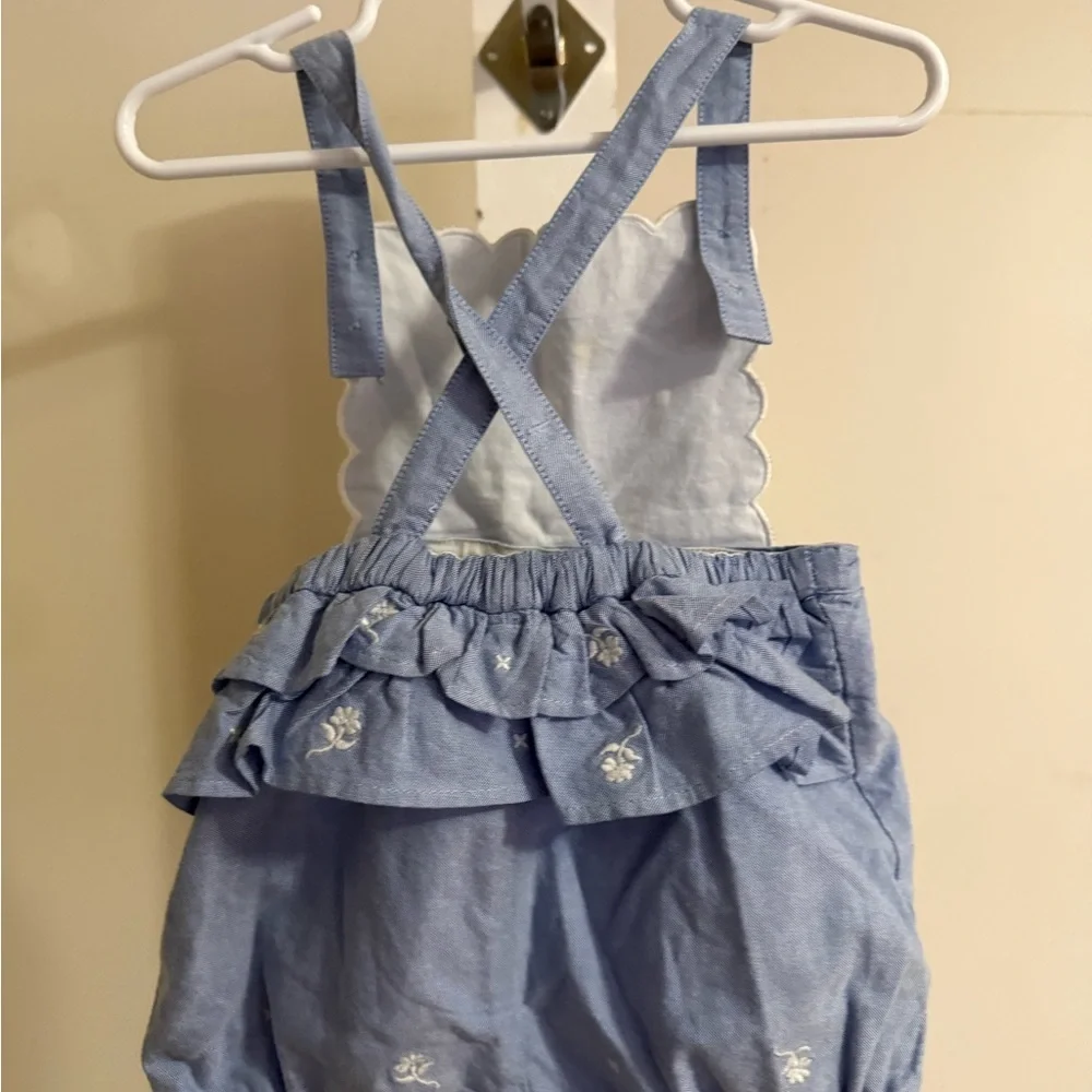 Janie and Jack Embroidered Floral Oxford Romper